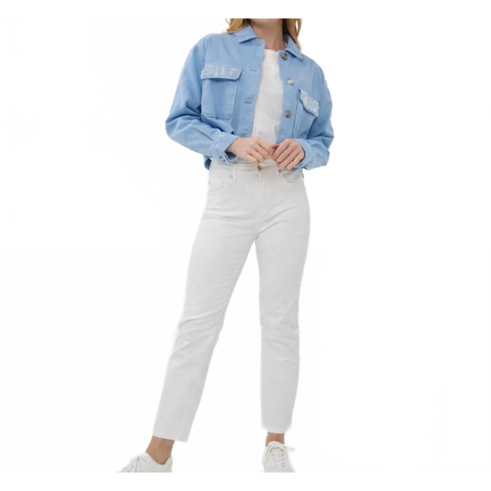 New Esqualo Wide Stud Jean Jacket In Blue